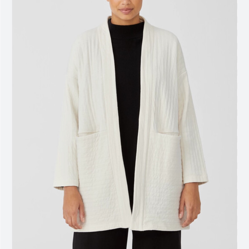 Eileen Fisher Organic Cotton Channeled Open Front Jacket - Soft White Small